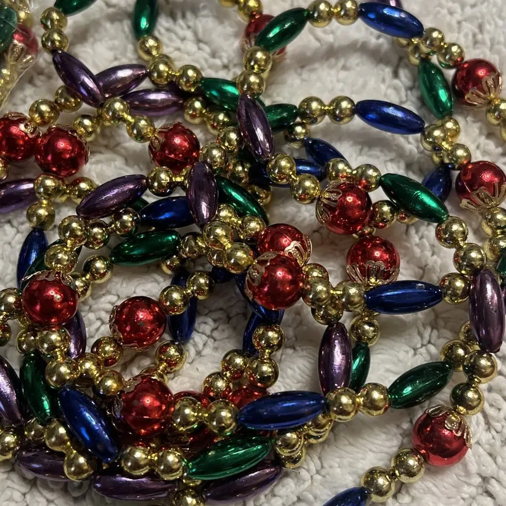 Set of 2 Faux Mercury Glass Plastic Bead Multi Christmas Garland Total 216”/18ft
